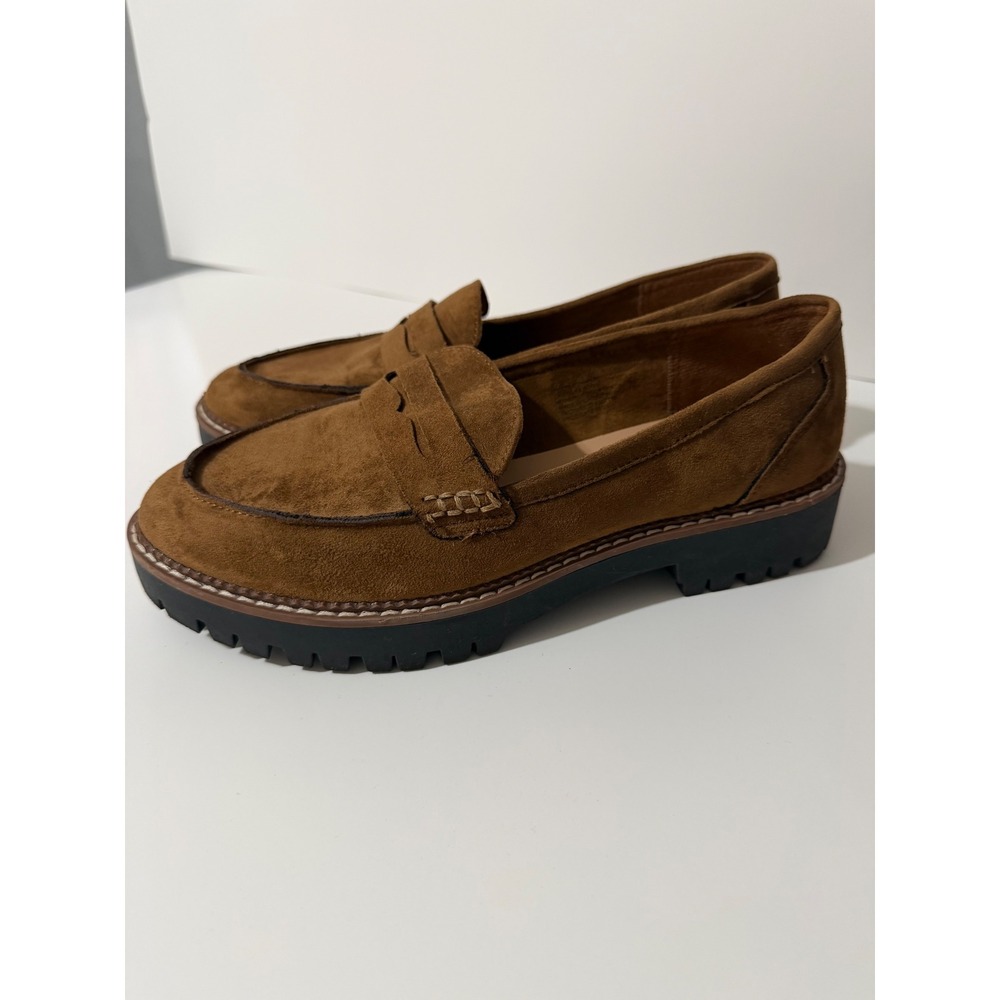 Maurices Womens Size 9 Loafers Brown Faux Suede Chunky Lug Sole Penny Minimalist
